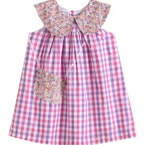Lil Cactus Baby Girl Purple & Gingham floral Purse Dress Size 6-12 Mos NEW